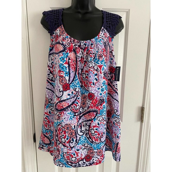 Faded Glory Sleeveless Knit Top Medium Crocheted Straps Red/White/Blue NWT - Picture 1 of 7